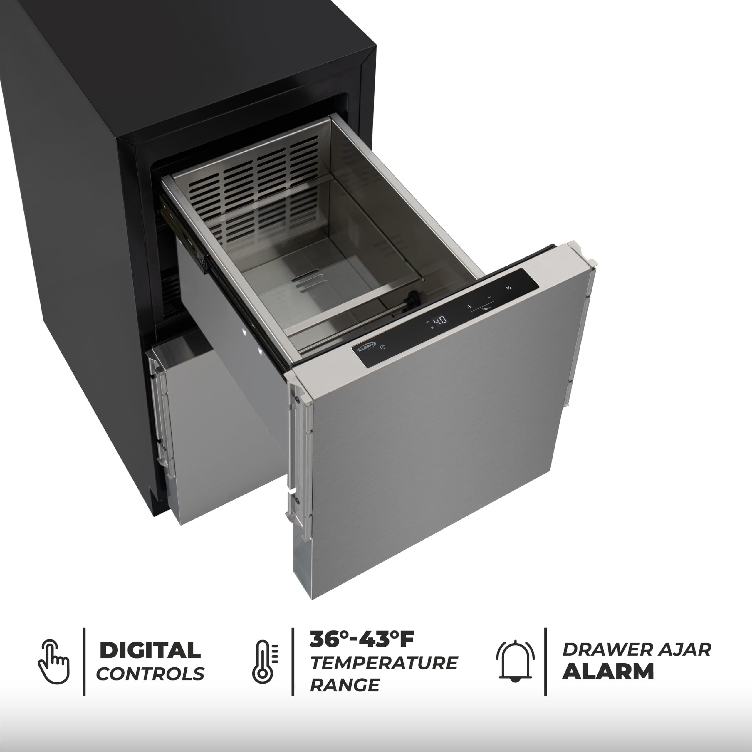 KoolMore 15 In. Panel Ready Built-In Double Drawer Refrigerator, Frost-Free Undercounter Fridge With Digital Temperature Control, Stainless-Steel Drawers, Etl Listed on Fridge.com - View 6