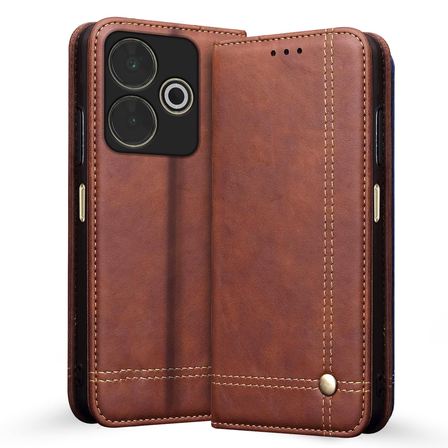 Pikkme Flip Cover | Strong Magnetic Closure | Genuine PU Leather Finish | Wallet Style with Inbuilt Pocket & Stand | Premium Look Magnetic Flip Case for Redmi 13 5G / Poco M6 Plus 5G (Brown) (B0D9HBJ8X8) Amazon Price History, Amazon Price Tracker
