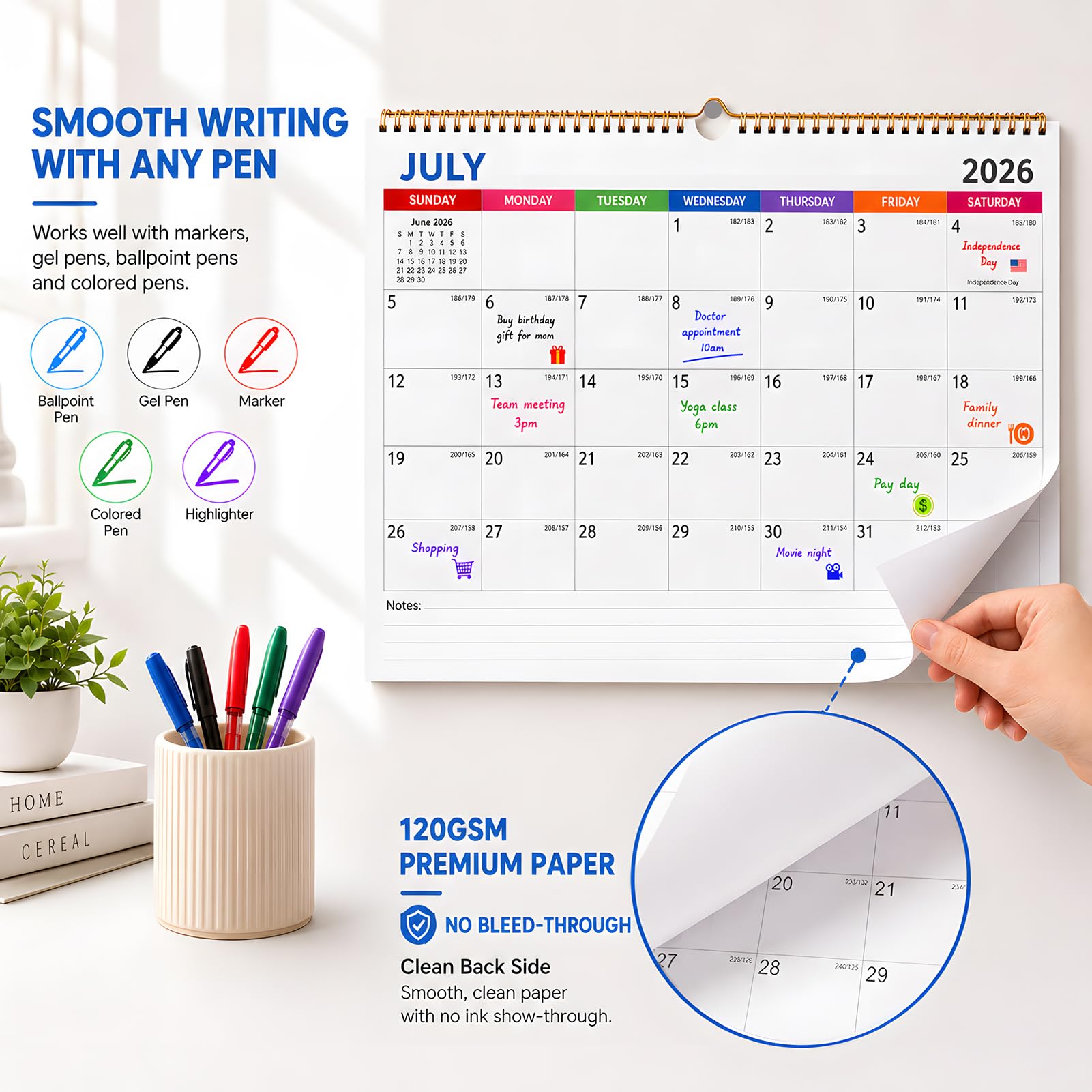 Wandkalender 2026-2027, 18 Monate akademischer Kalender, Juli 2026 - Dezember 2027, 35,6 x 27,9 cm, monatlicher Wandkalender mit dickem Papier für Büro, Zuhause, minimalistisch