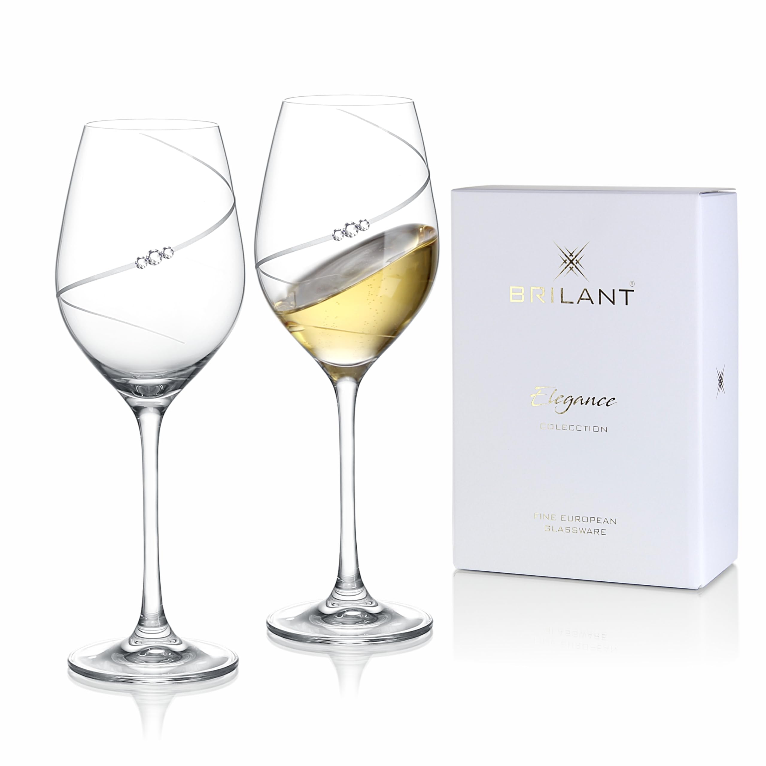Siluette - Copas de vino blanco con diseño moderno de espirales satinadas con cristales premium, juego de copas de vino hechas a mano, elegante juego de vasos con paquete de regalo, 2 unidades