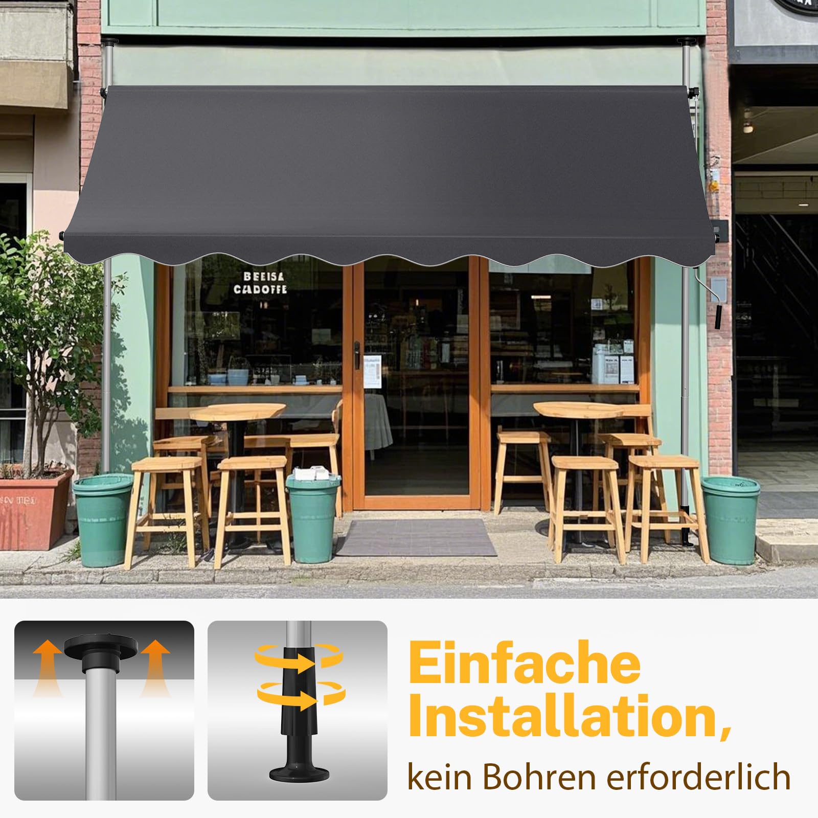 Klemmmarkise Sonnenschutz, Dein Flexibler Schattenspender, Markise Balkon ohne Bohren 300 cm Breit, Markise Balkon Höhenverstellbar & Winkelverstellbar & UV-beständig & Wetterfest (Anthrazit)