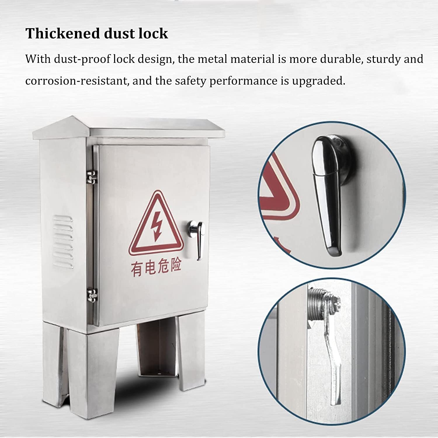 Waterproof Stainless Steel Floor Standing Junction Box, Durable Metal Electrical Enclosure with Hinged Cover & Mounting Plate, Ideal for Outdoor Use (L40 * W20 * H60cm)