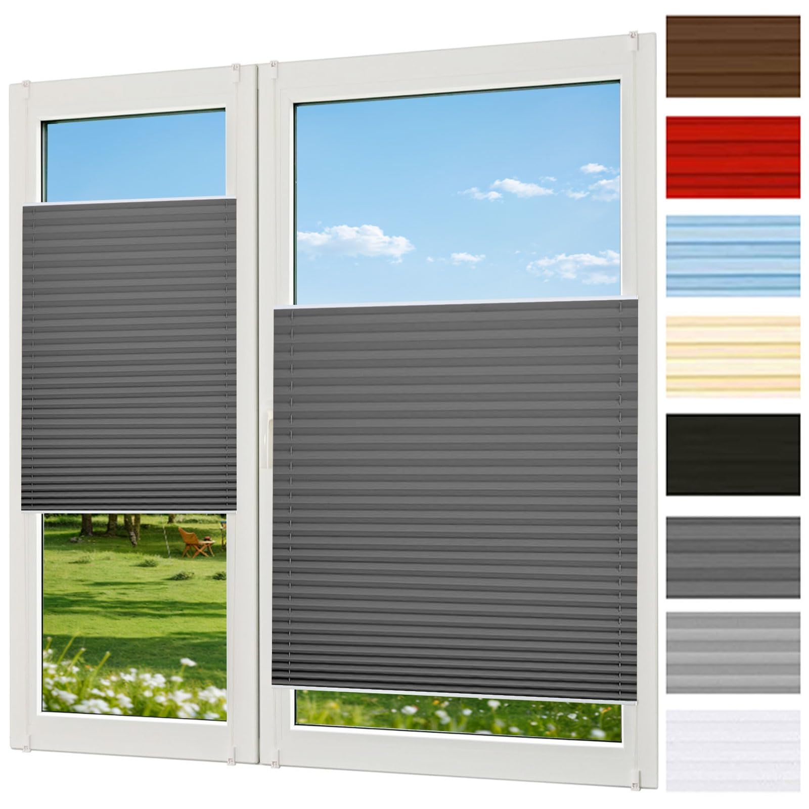 Store plissé sur mesure gris foncé style minimaliste pour fenêtre et porte