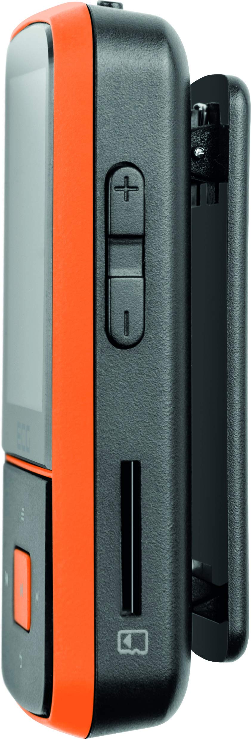 ECG PMP 30 8GB Black&Orange MP3/MP4-Player – Speicher 8 GB; 30 Vorwahlen für FM-Sender; MP3 von der Micro SD-Karte; Diktiergerät; Sportclip; Tastensperre; USB 2.0; In-Ear-Kopfhörer der Prämienreihe