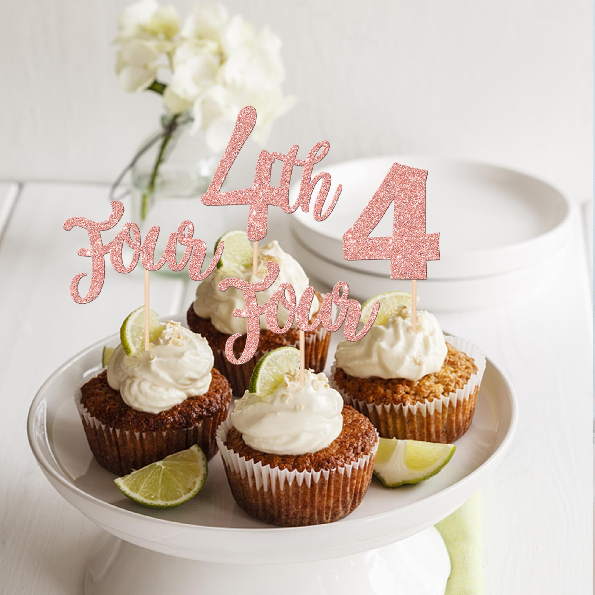 24 Cupcake-Topper Zum 4. Geburtstag – Glitzer, Krone, Roségold, Für Kuchen & Deko, Nicht Essbar