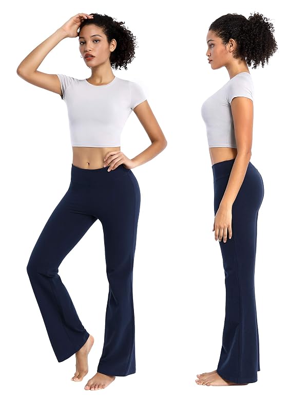BUBBLELIME Women Cotton Bootcut Yoga Pants DARKNAVY L_29" Inseam by BUBBLELIME - Used condition - Image 2