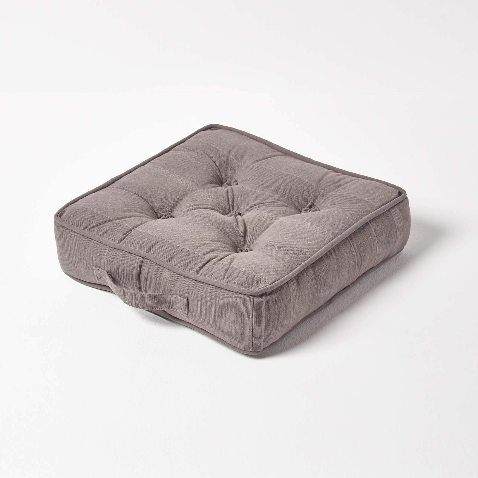 Homescapes Charcoal Grey Rajput 100% Cotton Floor Cushion 40 X 40 X 8 Cm Square Indoor Garden Dining Chair Booster Seat Pad Cushion
