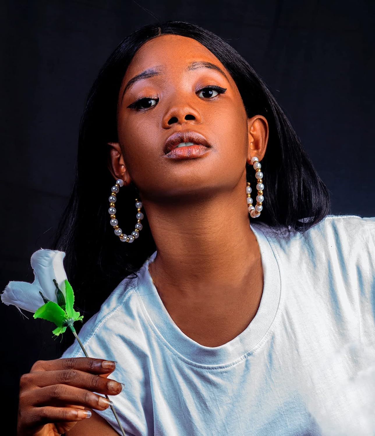 Pearl Hoop Earrings for Women fashion large hoop Kuwait Ubuy