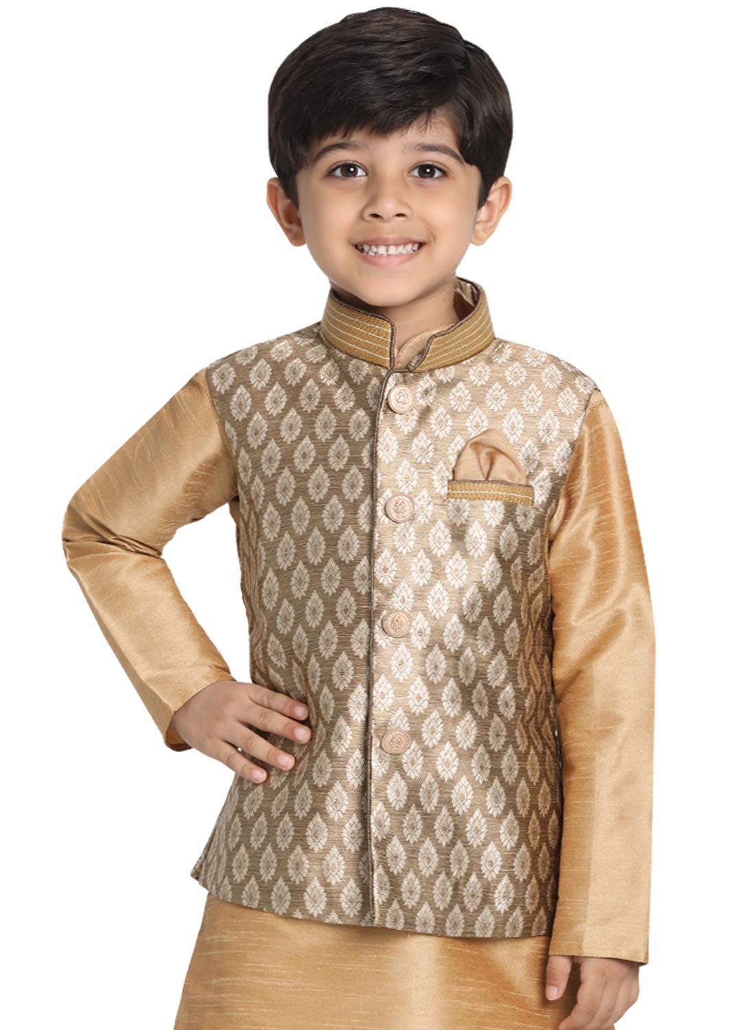 JBN CreationVASTRAMAY Black Cotton Silk Blend Boys Nehru Modi Jacket