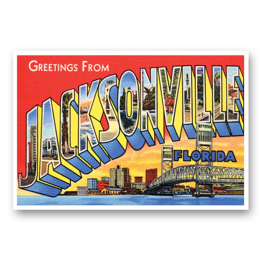GREETINGS FROM JACKSONVILLE, FL vintage reprint postcard set of 20 identical postcards. Large Letter Jacksonville, Florida city name post card pack (