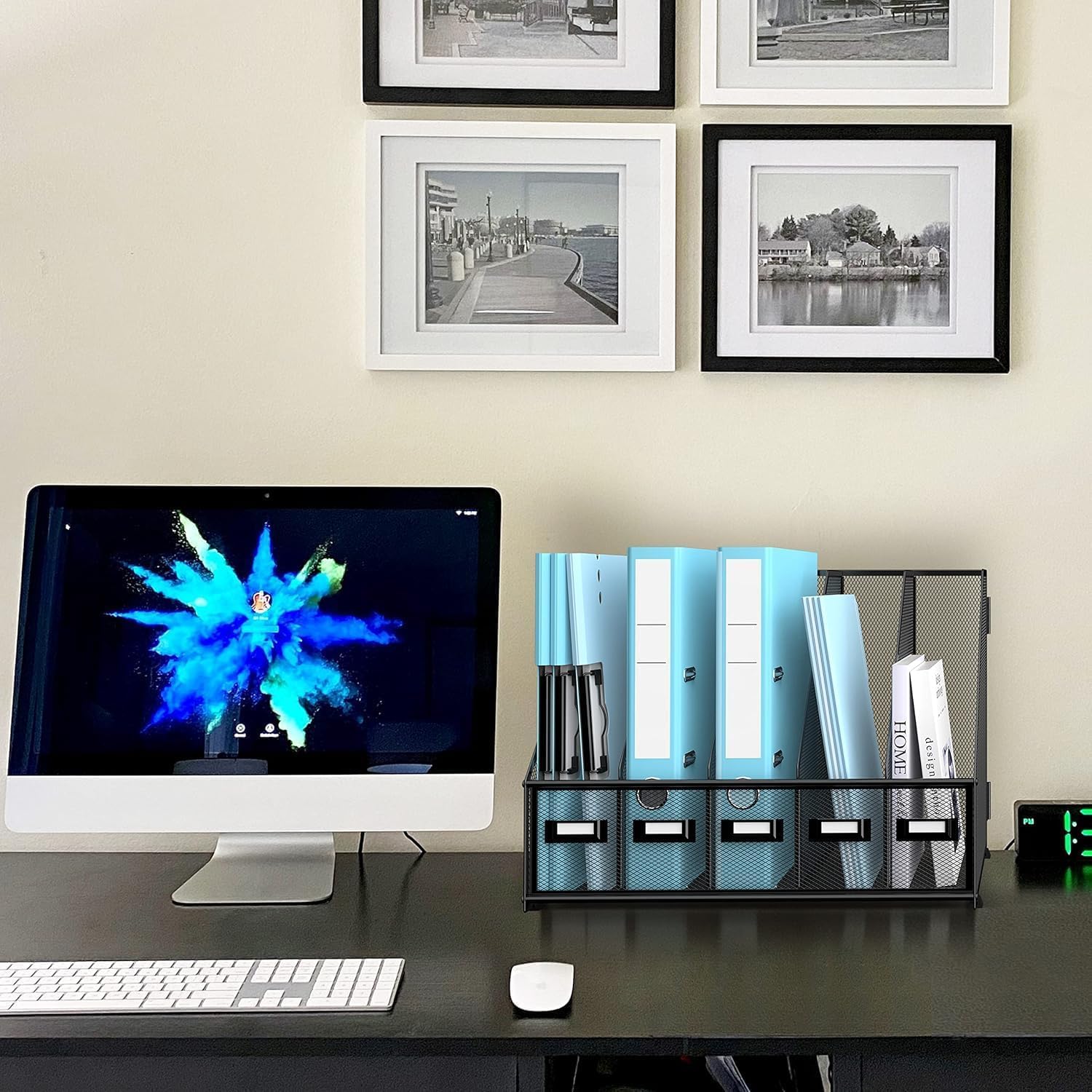 Porte-revues en métal pour bureau avec 5 compartiments verticaux, organiseur de bureau pour bureau, espace de travail à domicile, noir Plus