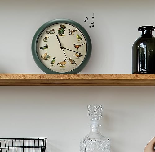 Miniatura 7 de Mark Feldstein, reloj cantando aves de caza salvaje de América del Norte, 8 pulgadas, verde