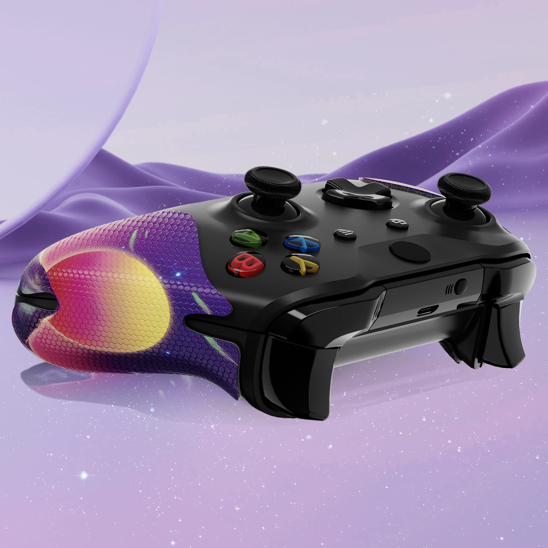 eXtremeRate Pegatina de Agarre para Xbox One Accesorios - Adhesivo de Silicona Antideslizante con Textura de Goma, Protectora Piel para Xbox One S/X Mando (La Cyber Luna)