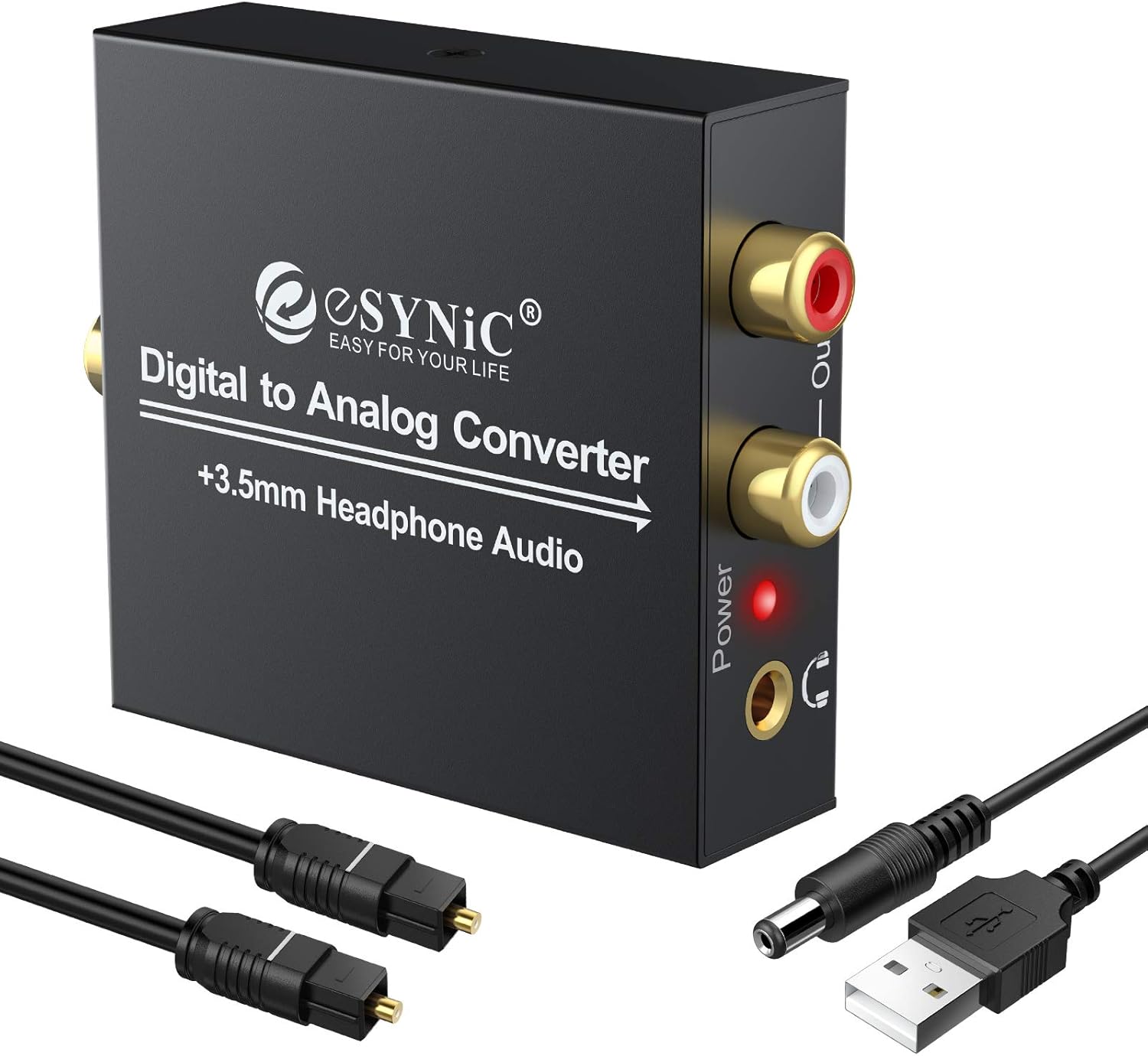 eSynic 192KHz DAC Digital to Analog Audio Converter Optical to RCA