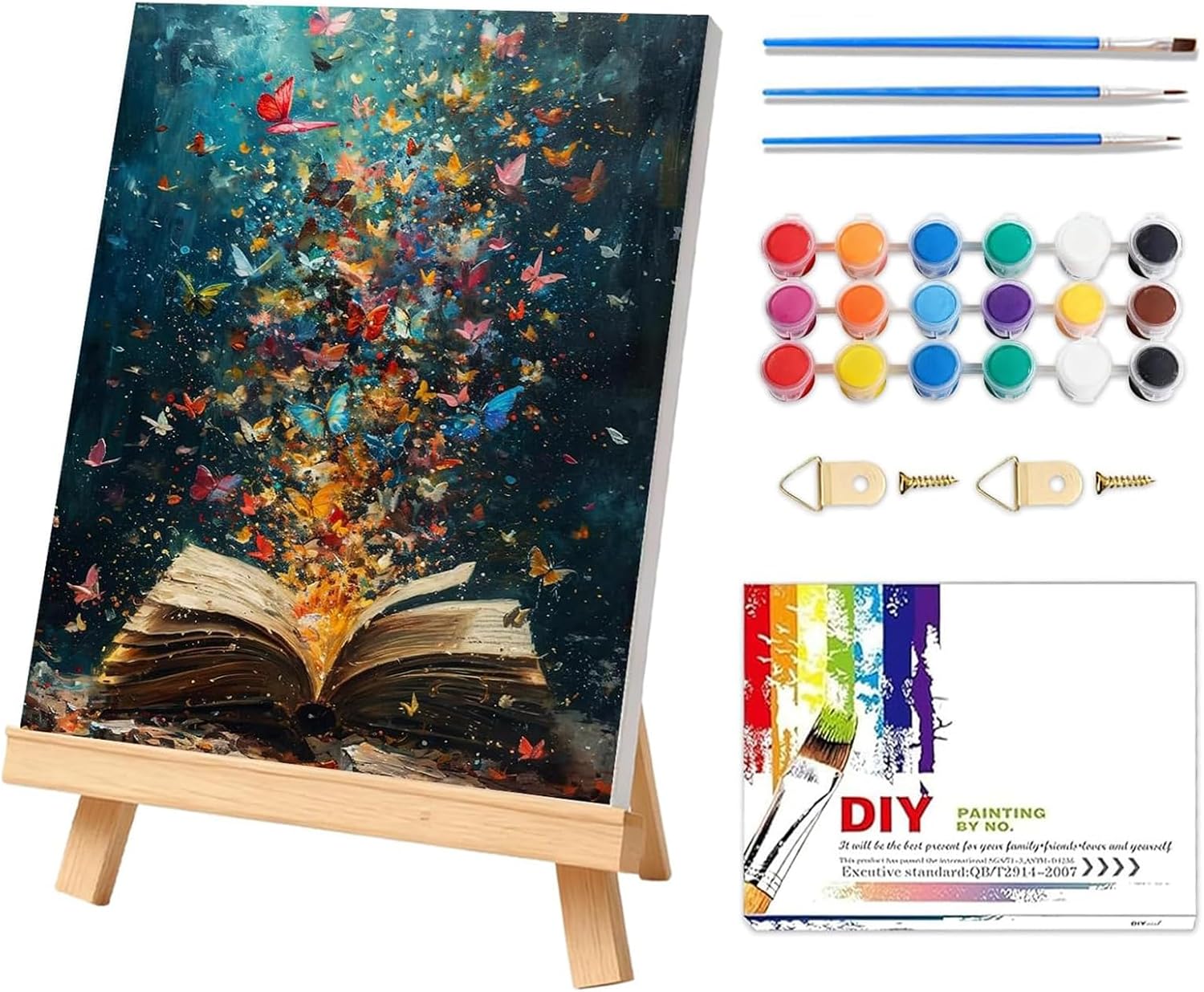 Butterflies Book Paint by Number Framed with Wooden Easel - Adult Paint by Numbers, Book Canvas Paint by Numbers for Adults, DIY Acrylic Adult Paint by Number Kits on Canvas for Home Decor, 12x16inch