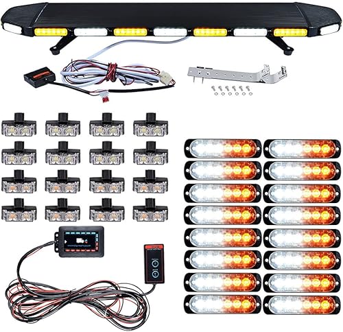 Kit de barra de luz estroboscópica de seguridad de advertencia de emergencia de 46 pulgadas, 108 LED + 16 luces ultrafinas de 6 LED, 8 x 2 LED, con