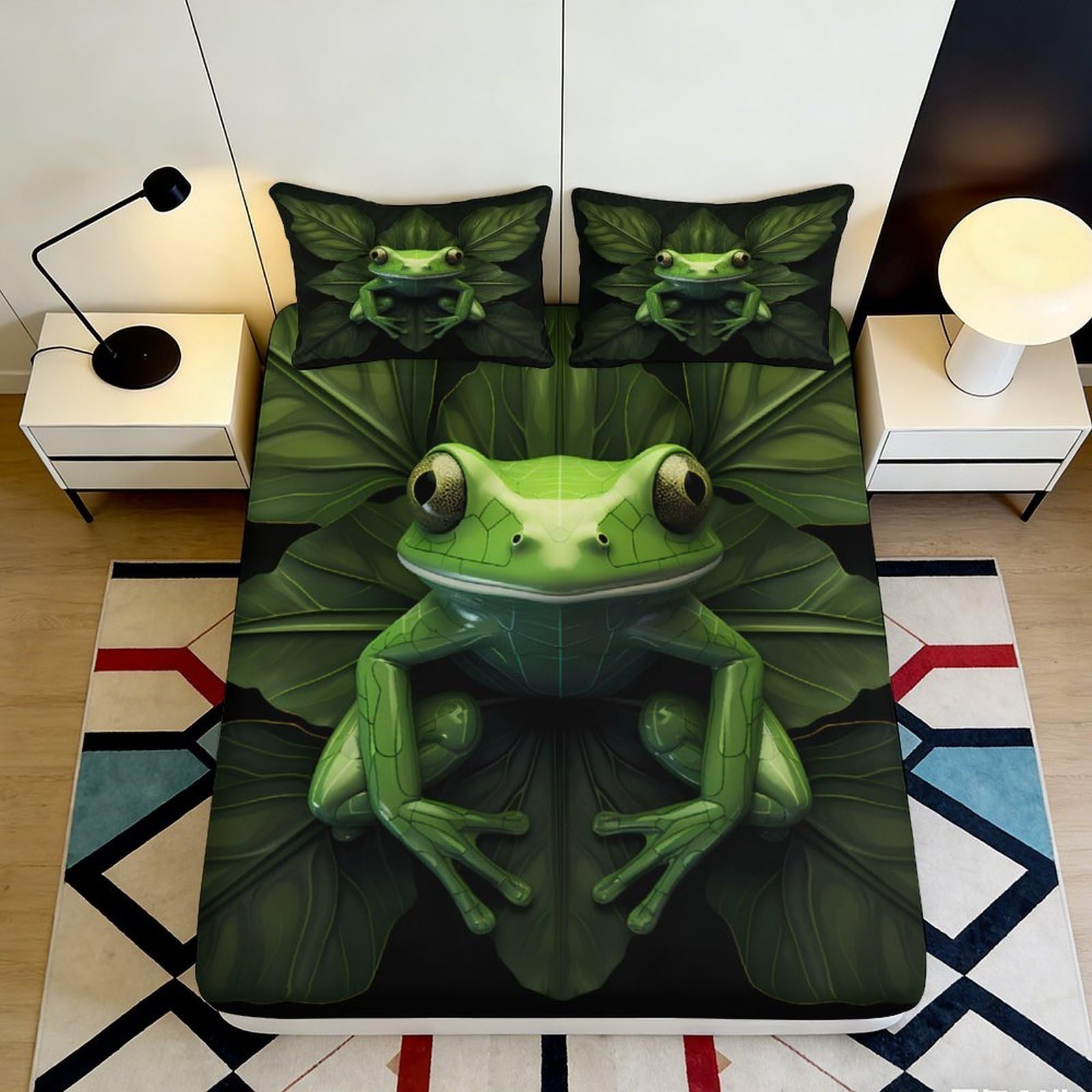 Pnayamiorkfel Style-9 3D Printed Green Frog Leaf Fitted Sheet Microfiber Soft Breathable Nature Bed Cover For Bedroom Guest Room Decor 90X200x25cm