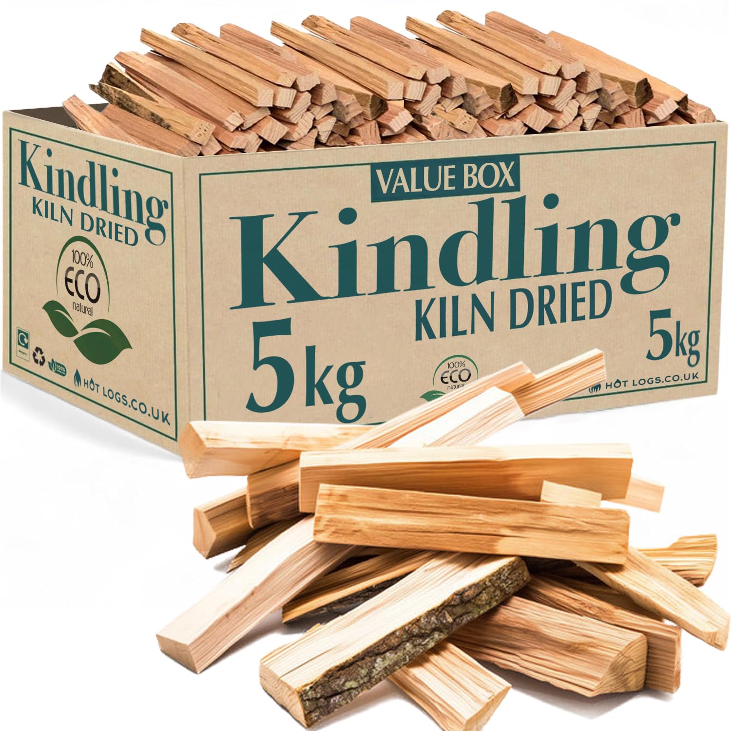 5kg Kiln Dried Kindling Wood - 5KG Bumper Box Pack of Natural Firelighters For Woodburning Stove, Log Burner, Open Fire Pit, Camping BBQ Pizza Oven. Fire Starters Ready To Burn.
