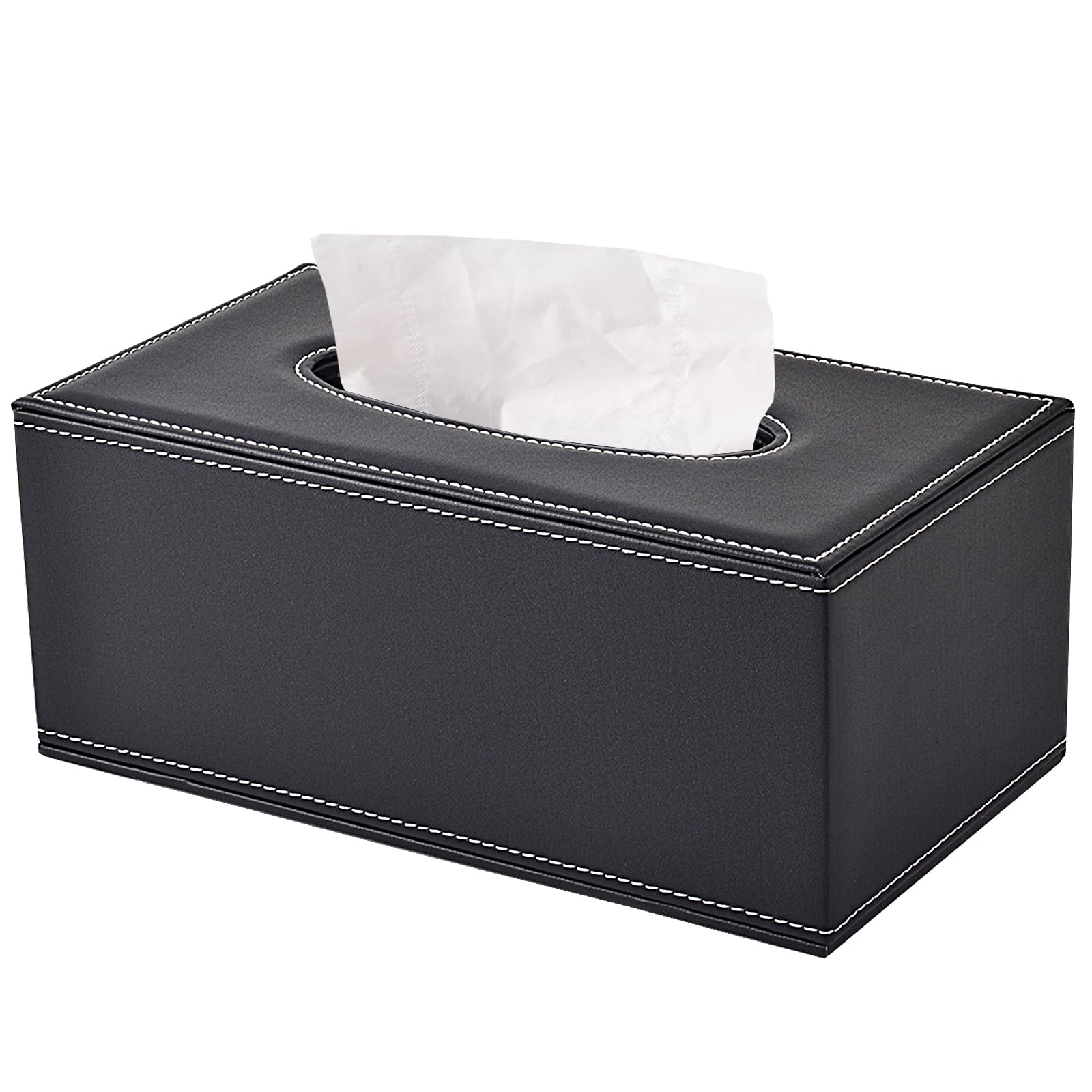 XNONE Tissue Box Cover PU Leather Tissue Box Holder Rectangle Tissue Organizer Napkin Dispenser for Home,Office,Restaurant,Dresser,Car,Bathroom Decor (Black)