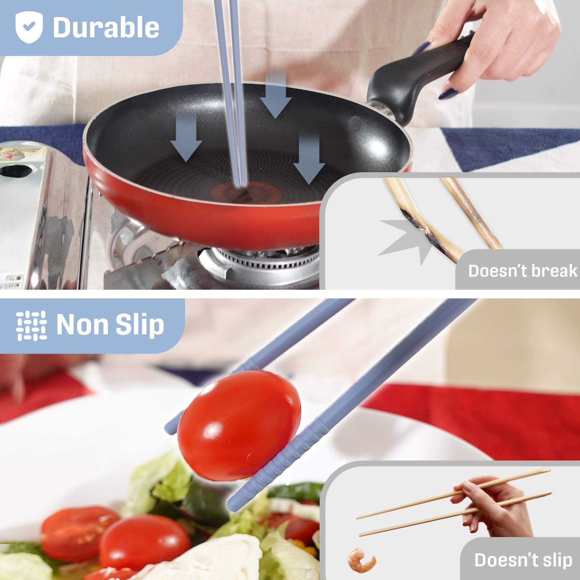 Long Silicone Cooking Chopsticks with Spoon 12 Inch, Blue 2 Pairs — Amazon image 7