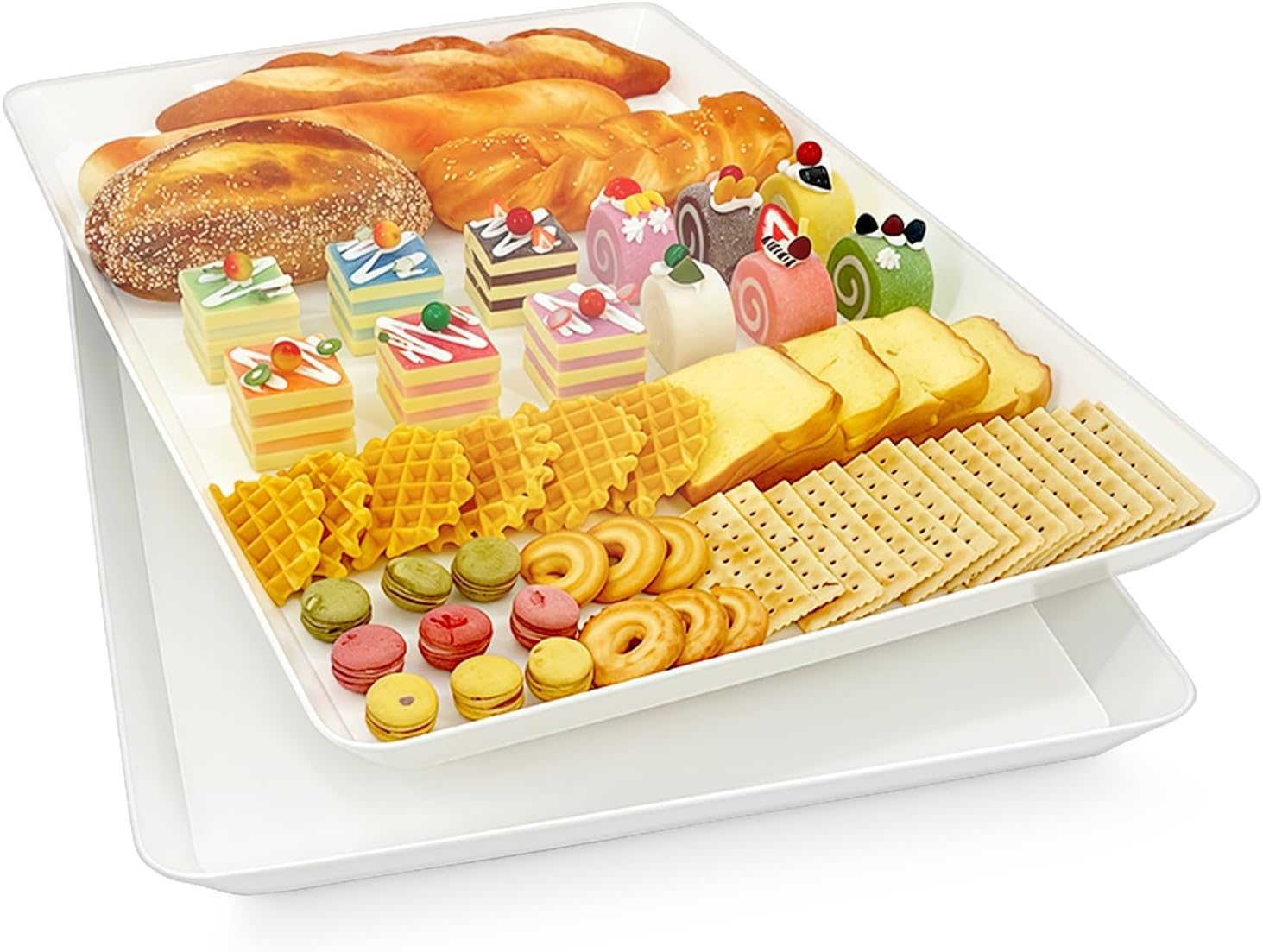 Serving Tray Platter, 26'' x 18'' x 1.6'', 2 Pcs Food Tray for Veggie Fruit Snack Dessert Cookie Cheese, Food Trays for Party Supplies Display, Large Platters for Serving Food, BPA Free 26'' x 18'' (2 Pack) White