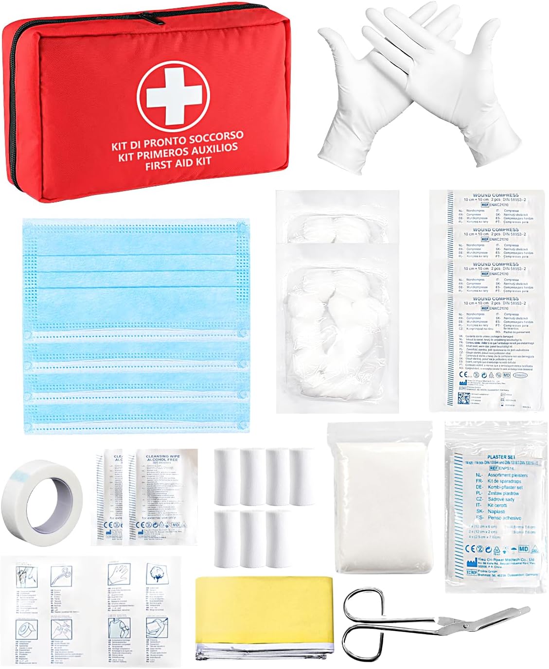 Small First Aid Kit, 42 Pieces, Portable Trekking First Aid Kit, Total Weight of 360 g, Complete First Aid Kit Suitable for Families, Short Trips and Camping