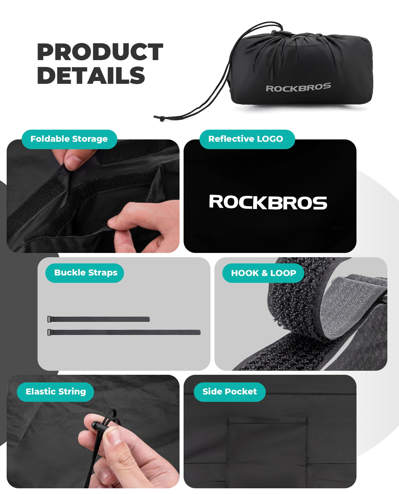 ROCKBROS Housse de Vélo pour 1 Vélo Montagne pour Stockage en Extérieur Housse de Vélo en Polyester avec Protection UV Housse de Transport , 81*151cm, Noir