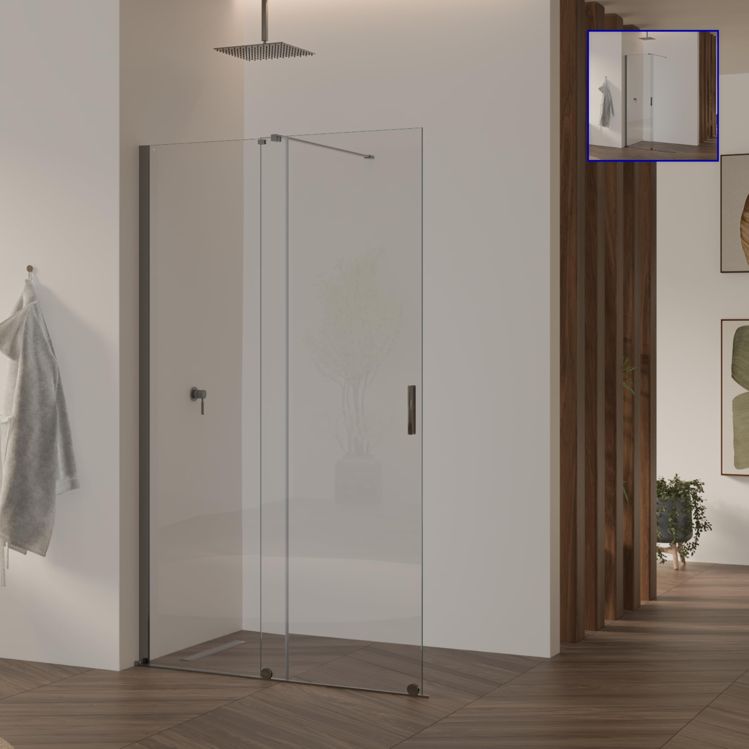 MOG Walk In Ducha con puerta corredera NADINE 120x200 cm en mampara con cristal nano templado de seguridad ESG 8mm - Montaje a la izquierda o a la derecha