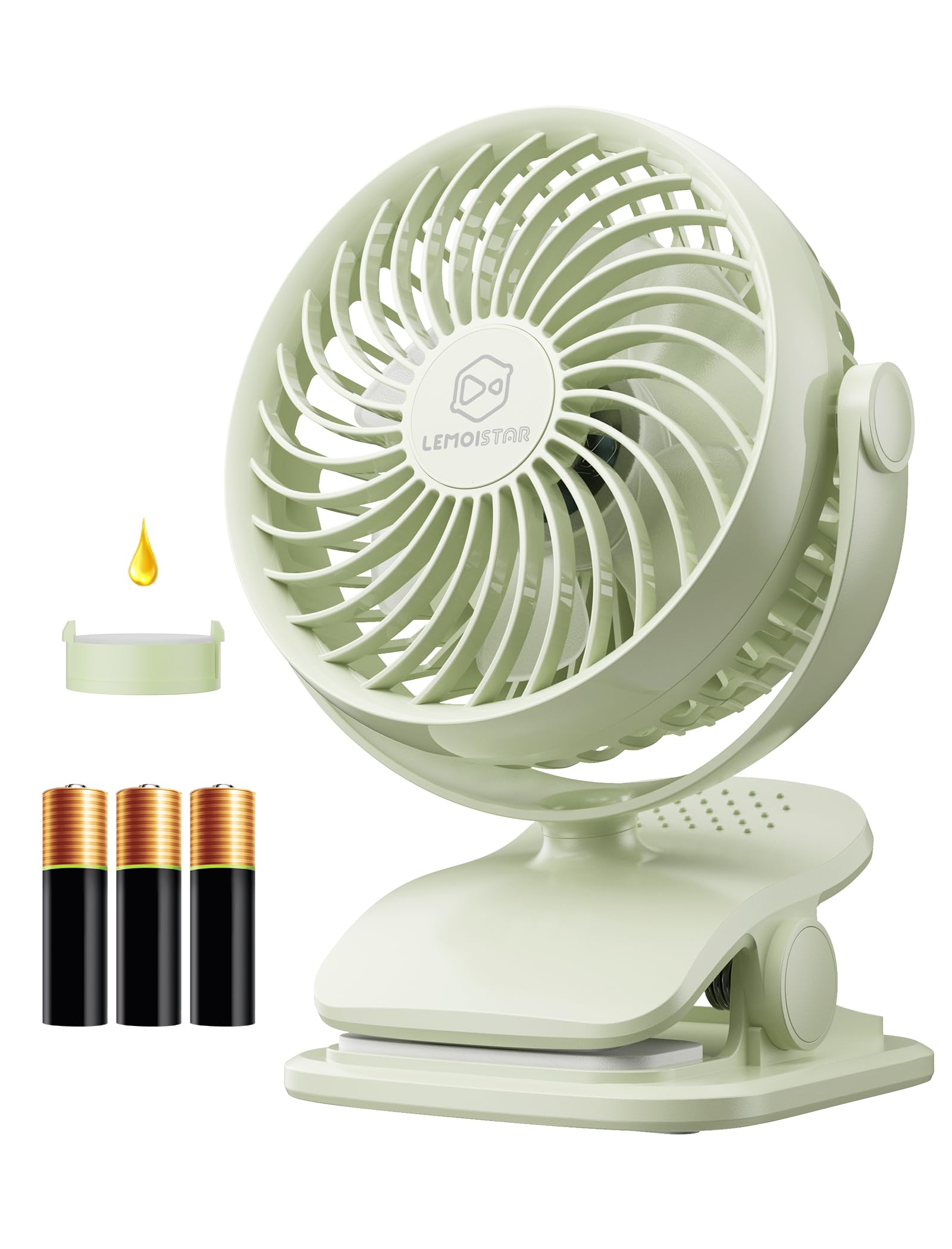 Ventilateur à piles AA et USB à 4 vitesses avec rotation à 360 degrés