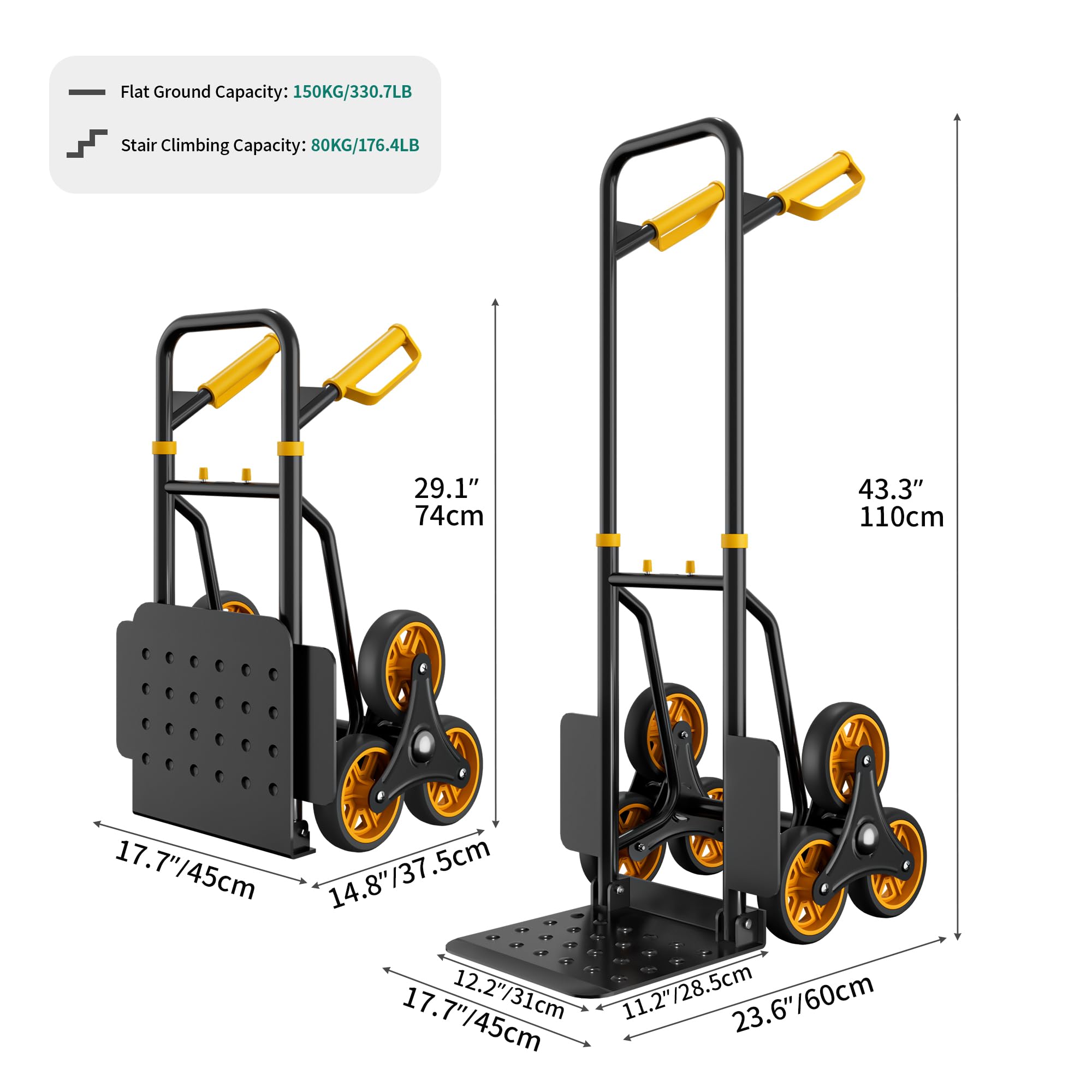 YITAHOME Carrello per Salire le Scale,150 kg Carrello Portapacchi per Scale con superfici morbide e cuscinetti a sfera, 2 corde estensibili