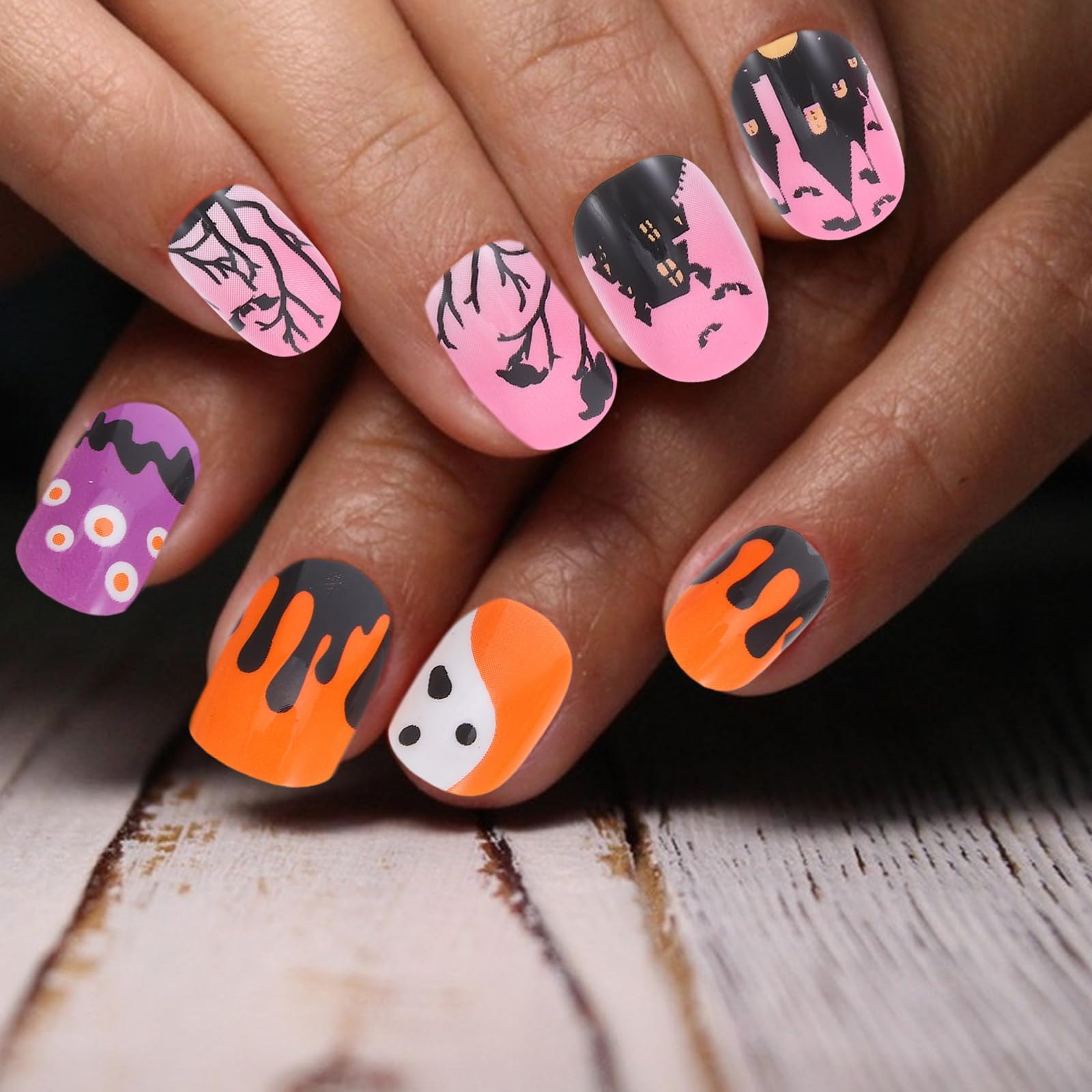 Abaodam 480 Pezzi Unghie Finte per Halloween in Abs per Bambine, Facili da Applicare Stile Press On, Decorazioni Adorabili per Festa e Manicure Stili multipli