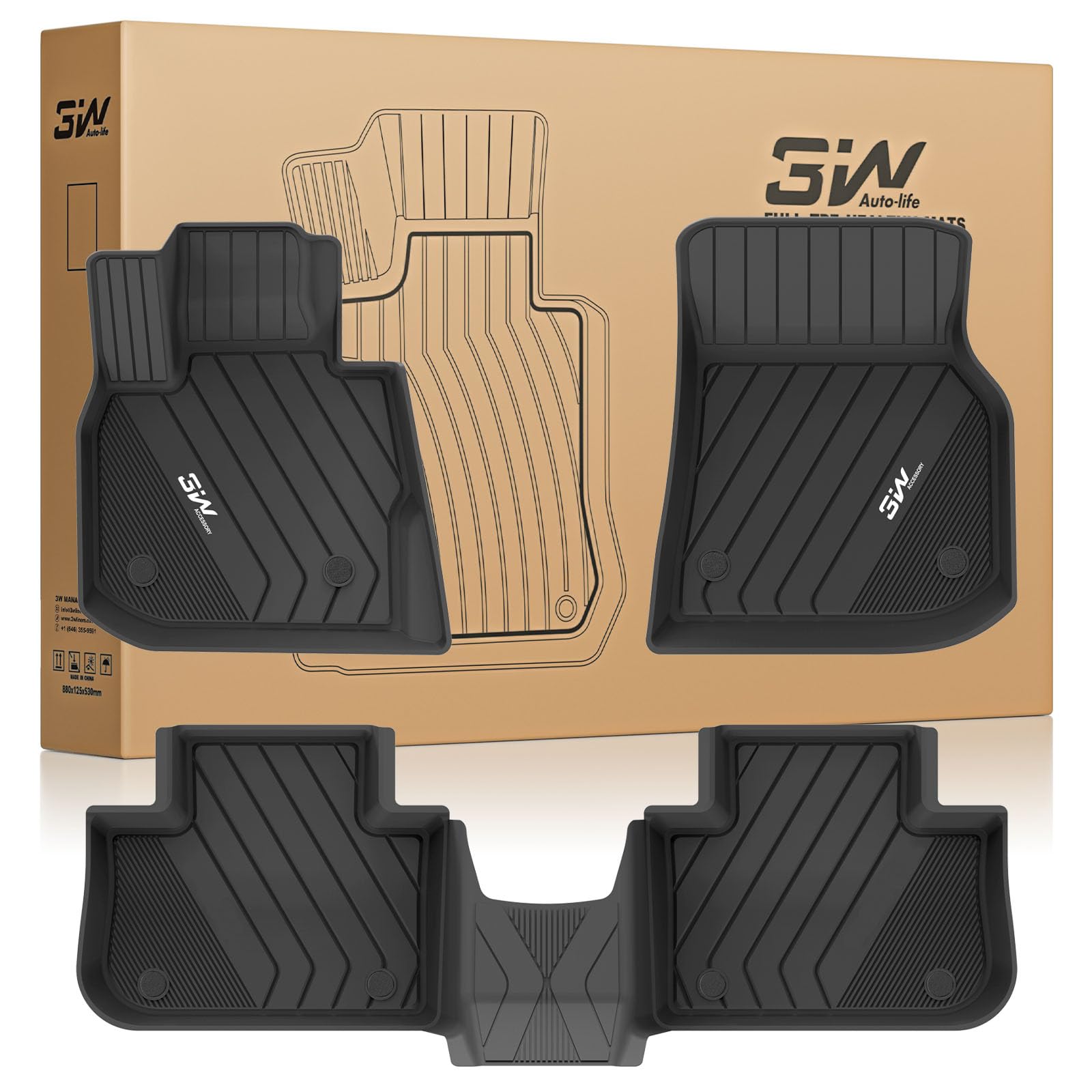 3W Alfombrillas de Coche Compatible con BMW X3 G01 2019-2024/X4 G02 2019-2025/iX3 2021-2024, TPE Alfombrillas para Todo Tipo de Clima para X3/X4/iX3 la 1ª y 2ª Filas Juego Completo Pies, Accesorios