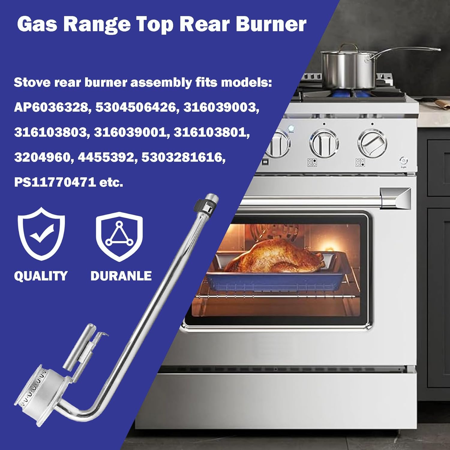 𝑵𝒆𝒘 Senquots Gas Range Top Rear Burner - Stove Rear Burner Assembly 316039003, 316103803, AP6036328, PS11770471 Replacement for FRIGIDAIRE