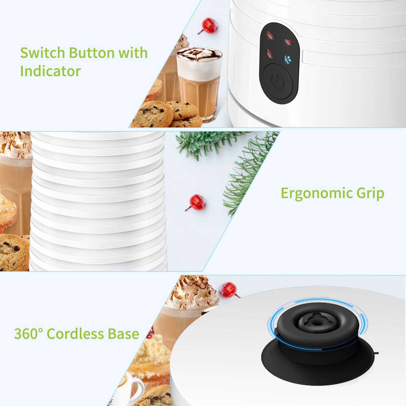 Morpilot Montalatte elettrico 4 in 1, Schiumalatte per Schiuma di Latte Calda e Fredda, Automatico con 4 Modalità, Design Antiscivolo, 400 W, 240 ml - Bianco