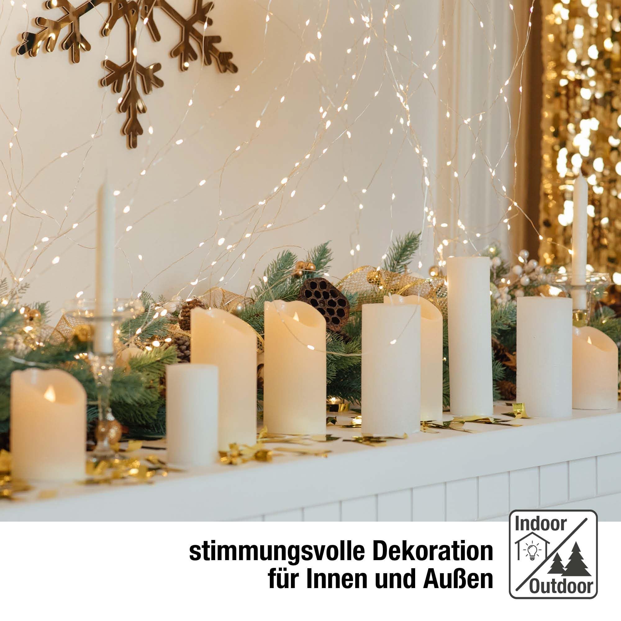 hellum LED Lichtervorhang innen mit 20 Strängen und 300 LEDs in Tauperlenform, beleuchtet 1,90m x 1,50m mit Timer, warmweiß, Lichtervorhang für außen, Weihnachtsbeleuchtung, <59 Lumen 152951