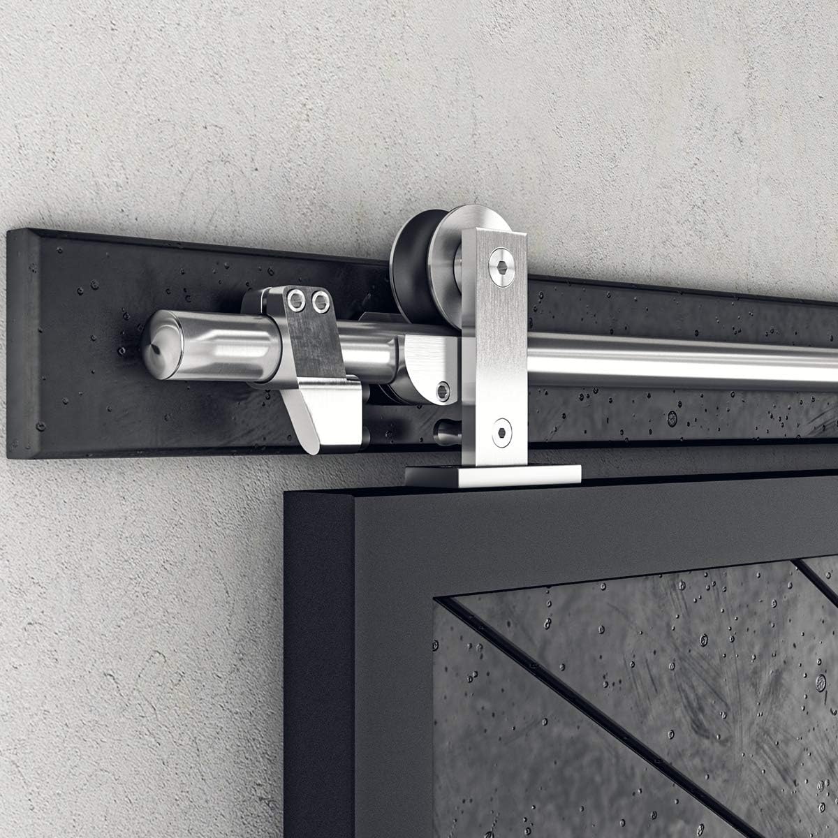 SMARTSTANDARD 8 Feet Top Mount Sliding Hardware Kit-Stainless Steel Heavy Duty Sturdy Barn Track-Simple and Easy to Install-Fit 48“ Wide Door Panel (T Shape Hanger)