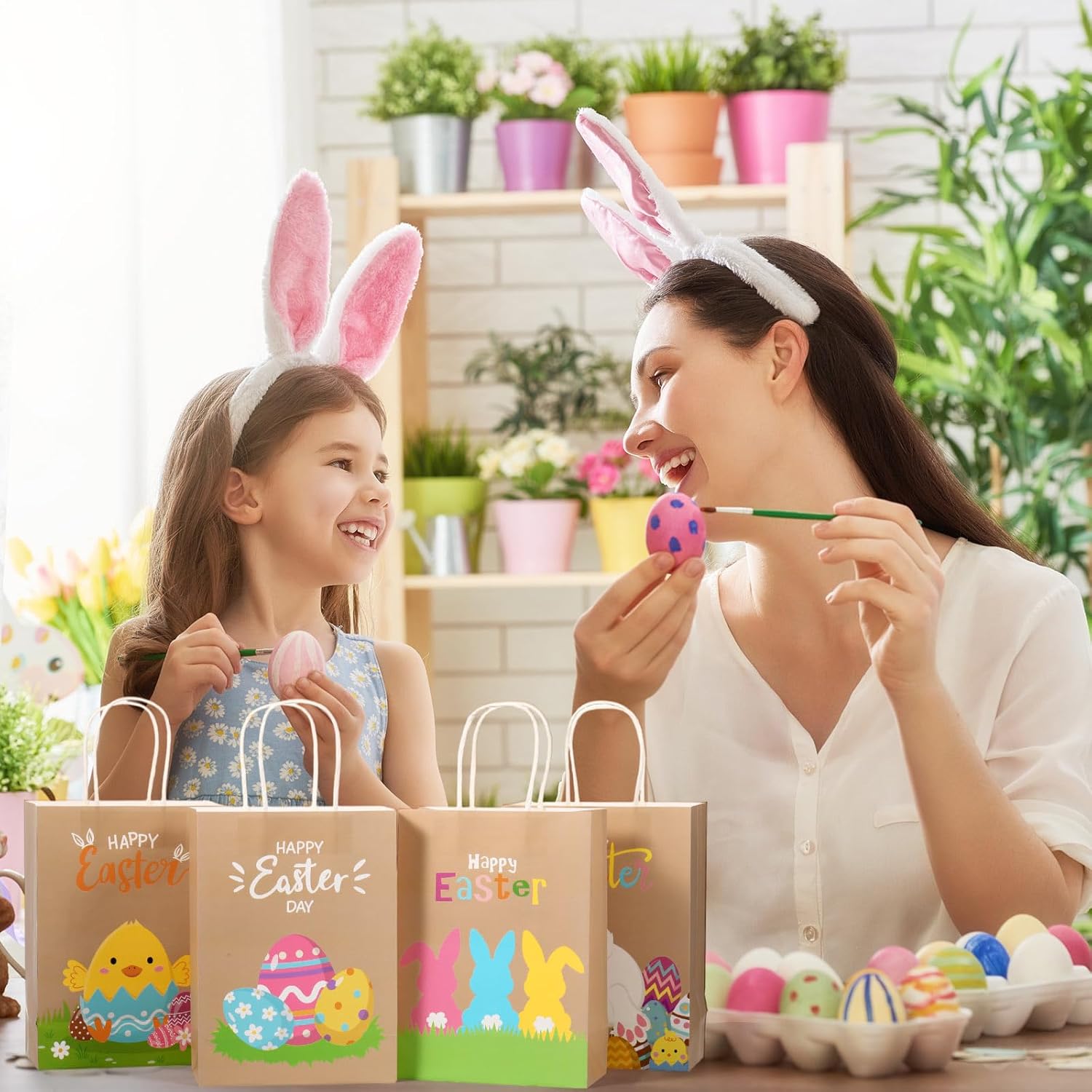 Pasimy 18 Pcs Easter Gift Bags Bulk with Handles Happy Easter Day Kraft Paper Bunny Colorful Eggs Goodie Treat Bags for Candy Cookies Snacks Spring Party Favor Supplies Hunt,8.7 x 6.3 x 3.2 Inch - Image 5
