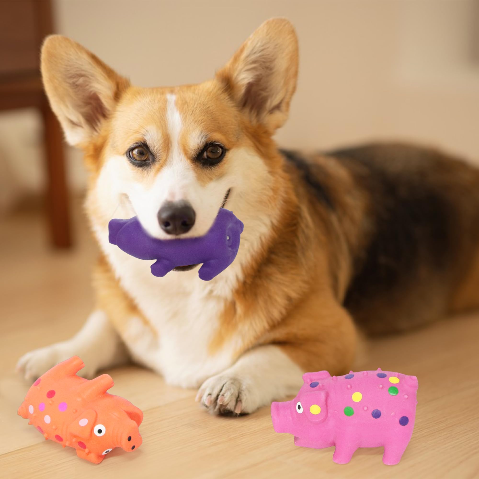 Lot de 6 jouets couineurs pour chien, cochon en caoutchouc pour chiot, chiens de petite et moyenne taille, jouets à mâcher interactifs durables en latex de 10,2 cm