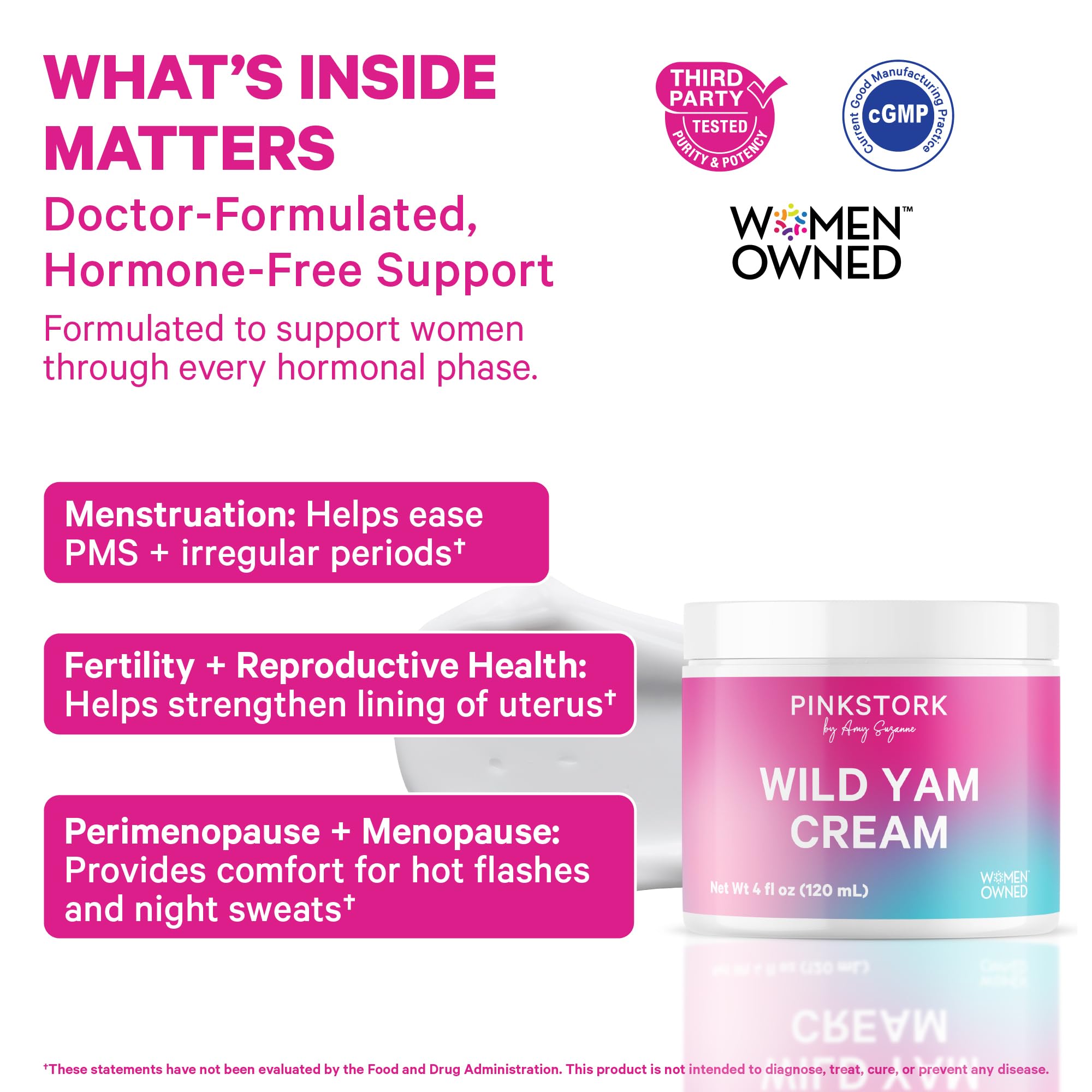 Pink Stork Wild Yam Cream, Hormone Balance, PMS, Fertility, Menopause, 4 oz — Amazon image 2