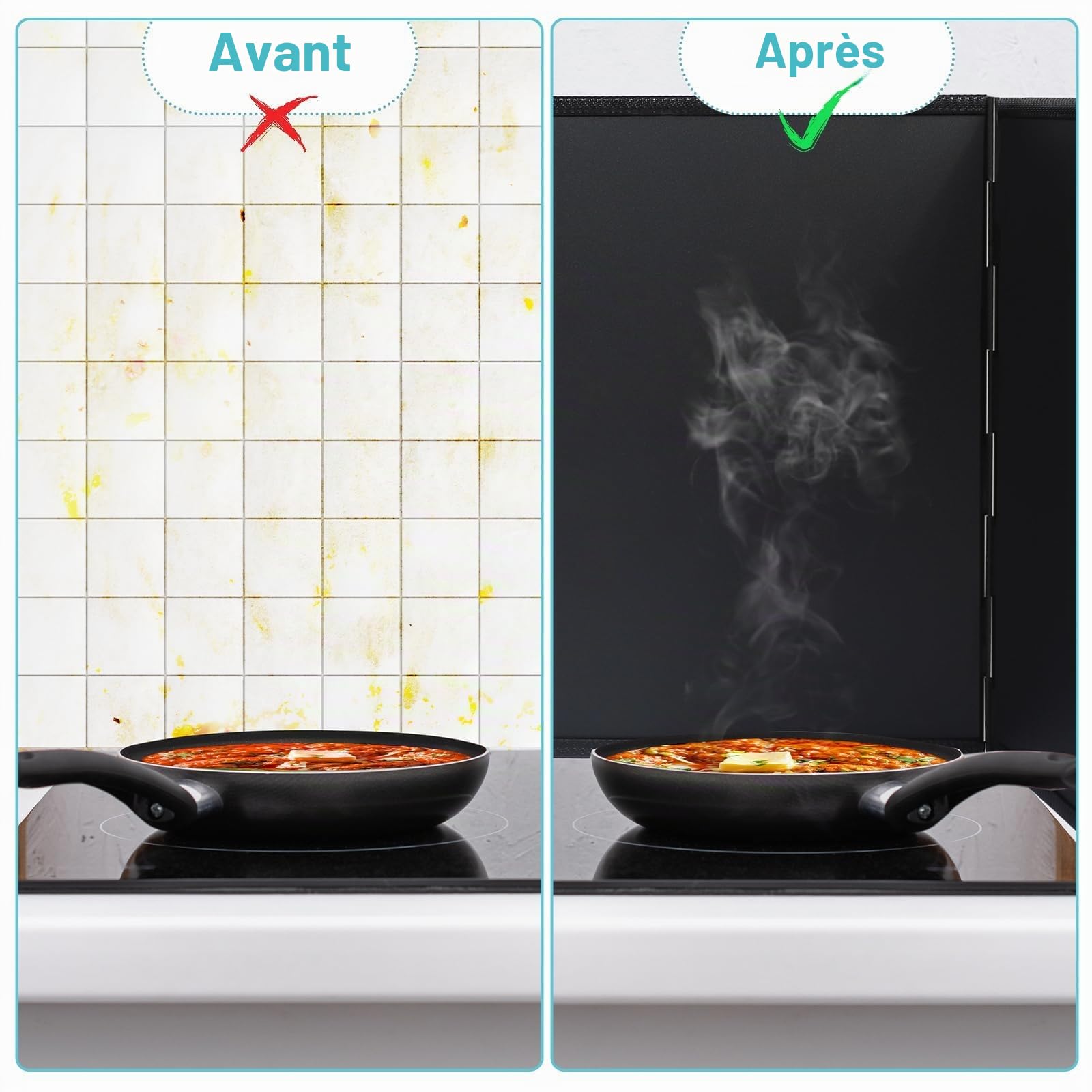 40cm Protection Anti-éclaboussures Liable pour Cuisinière Cuisine Protection Anti Eclaboussure Cuisine Reglable Plaque Anti Projection Cuisine Noire Protection Cuisine Mur
