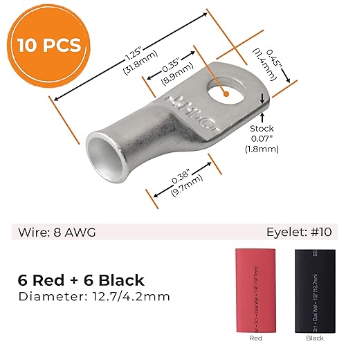 Miniatura 500 de SELTERM - Terminal en anillo de grado marino UL 2/0 AWG 3/8 pulgadas (25 uds) para batería, terminal tubular de cable eléctrico, conector calibre