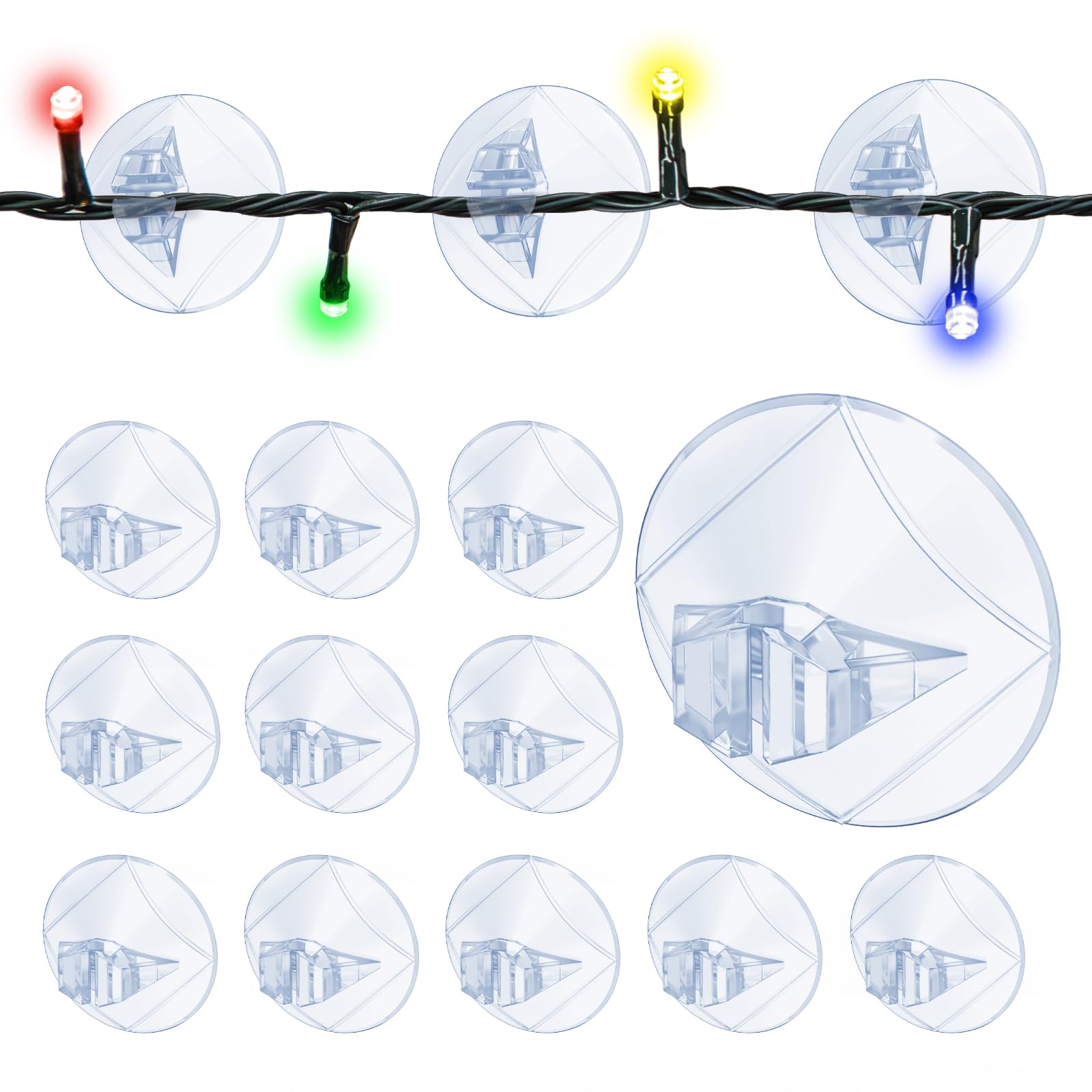 Etopgo Suction Cup Hook for Christmas Lights, 60PCS Window Suckers for Fairy Lights,Clear PVC Reusable Suction Cup Clips for Windows Glass Hanging Xmas Decorations
