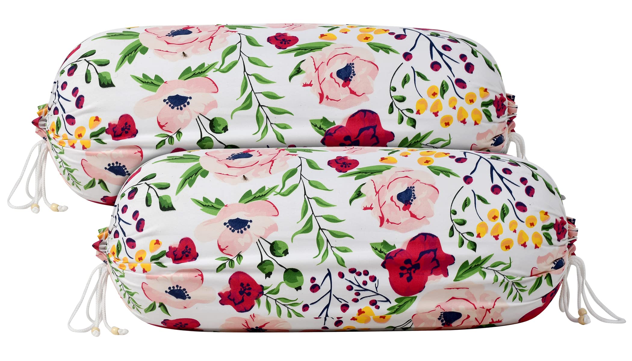 Fun Homes Flower Printed Cotton Bolster Cover- Set of 2, 16"x32" (White & Pink)-44FH0129 (B09JWQCKQK) Amazon Price History, Amazon Price Tracker
