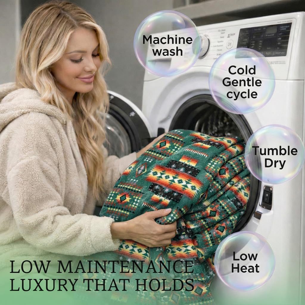 Sacred Thread Aztec Blanket Fleece, Reversible Native American Blanket, Western Throw, Native American Western (Lake Flannel), Queen (79”x95”) - Image 9