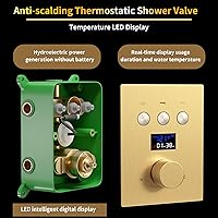 Vista 3 de AYIVG Válvula mezcladora termostática de oro cepillado, pantalla de temperatura, función de 3 vías, válvula desviadora de ducha, grifo de latón, kit