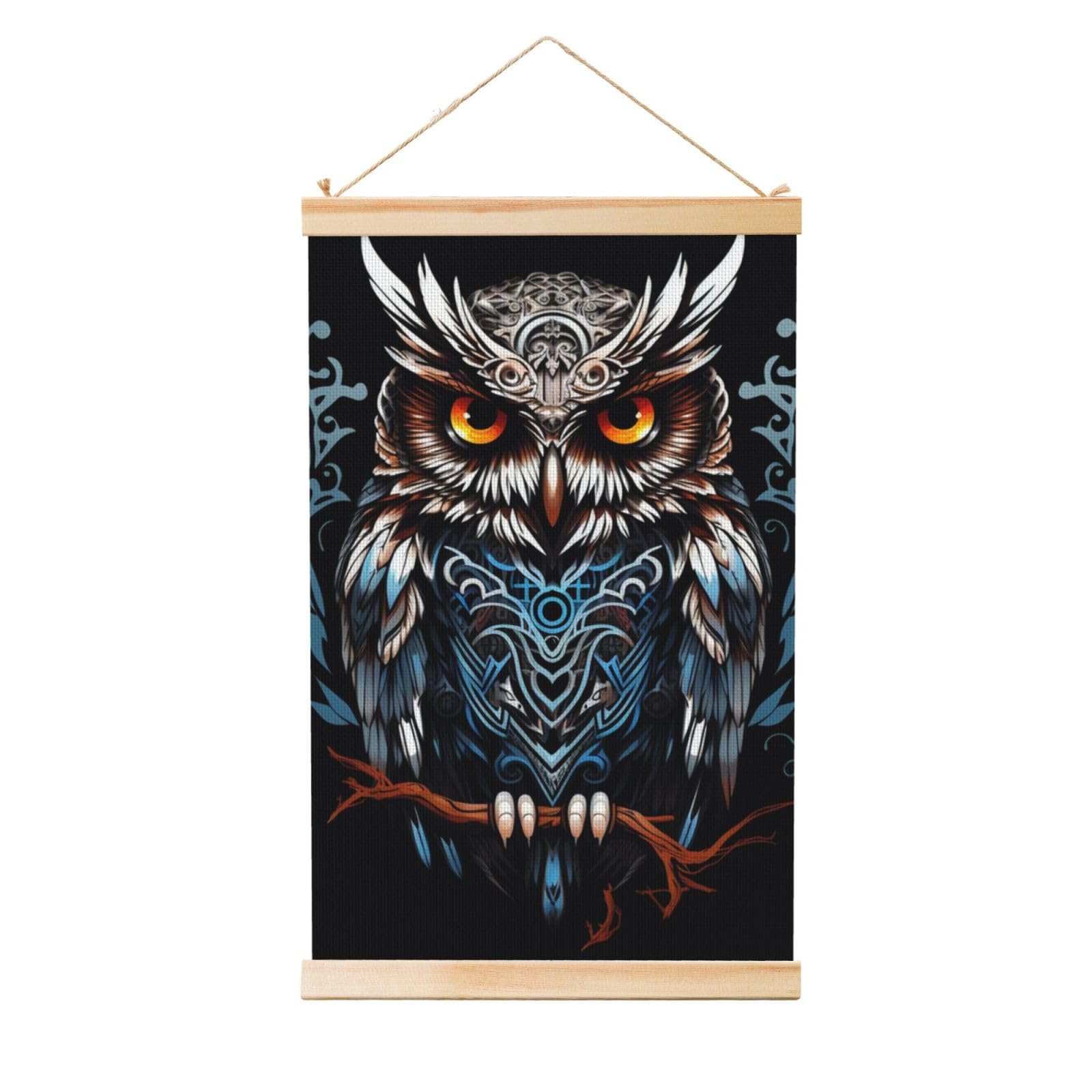 owl Posters Wooden Shaft Hanging Poster Canvas Prints Scroll Wall Art Painting Vintage Wall Banner Modern Artwork Decor for Home Decor Ready to Hang 12"x18"