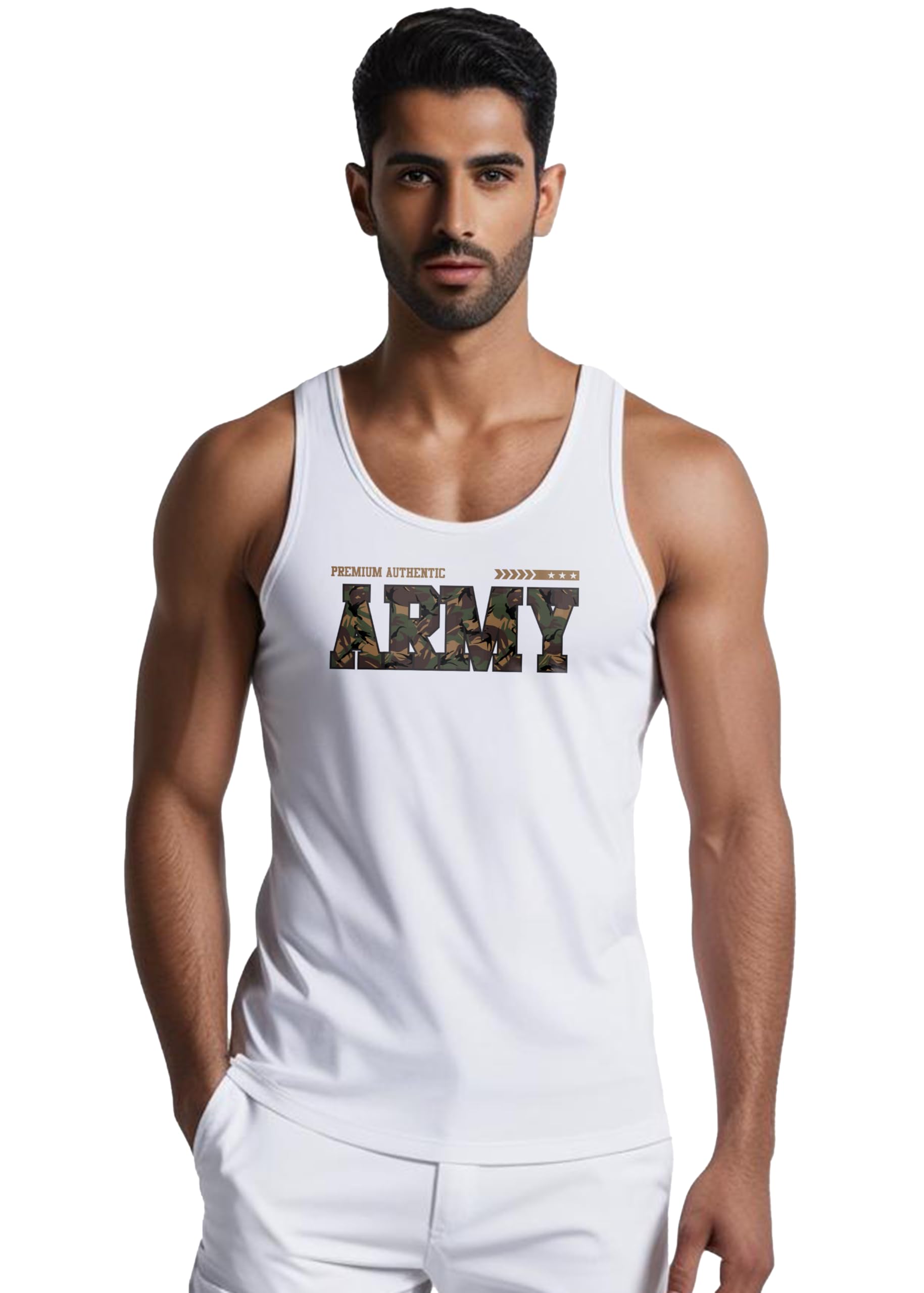 peppyzone Army Printed 100% Cotton Tank Top Vest for Men-picture-26