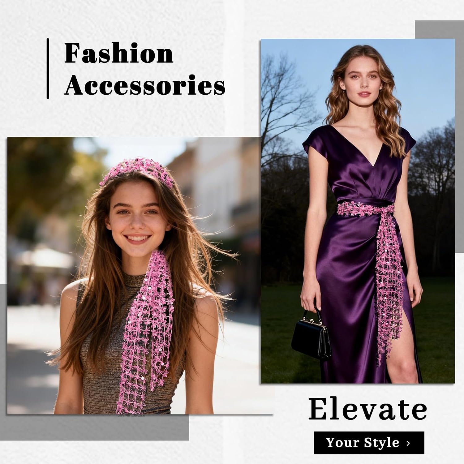 Sequin Scarf for Women Elegant Neck Scarf Headbands Sparkle Womens Tie Fashion Scarves for Bag Dress Accessory image 4