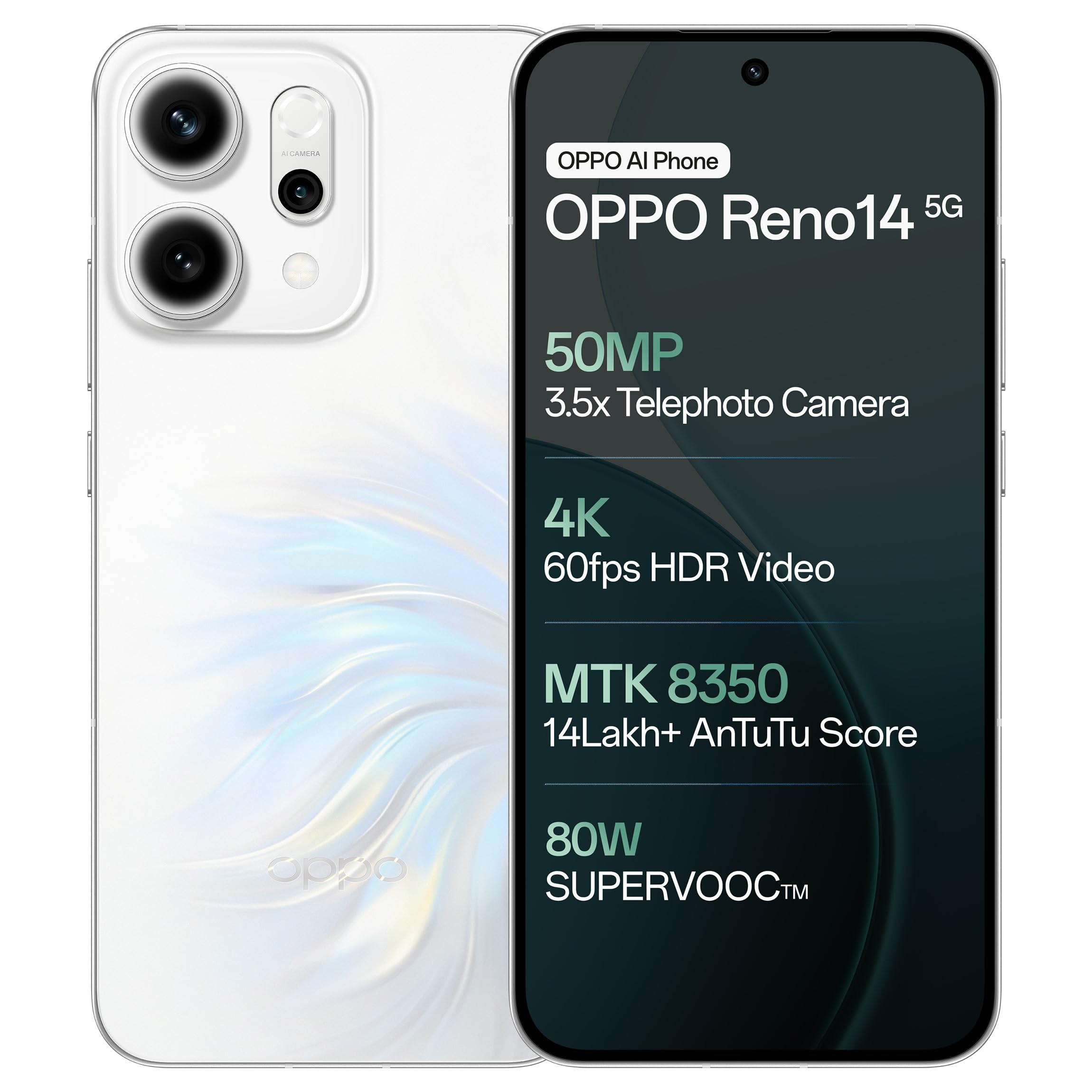 【Taku】OPPO Reno14 5G オパールホワイト 256GB OPPO Reno14 5G (Pearl White, 8GB RAM, 256GB Storage) with No Cost