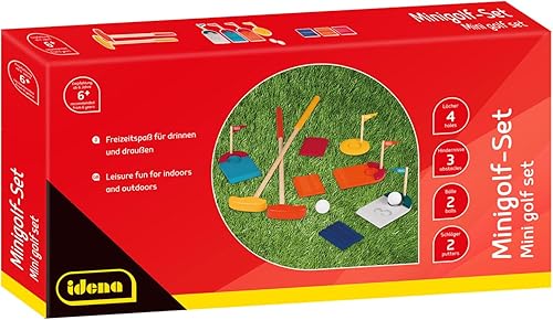 Miniatura 2 de Idena 40383 - Wooden Mini Golf Set, 11-Piece Golf Set Includes 2 Clubs, 2 Golf Balls, 3 Obstacles and 4 Holes with Flags, Indoor and Outdoor, for
